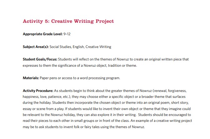 creative writing project description
